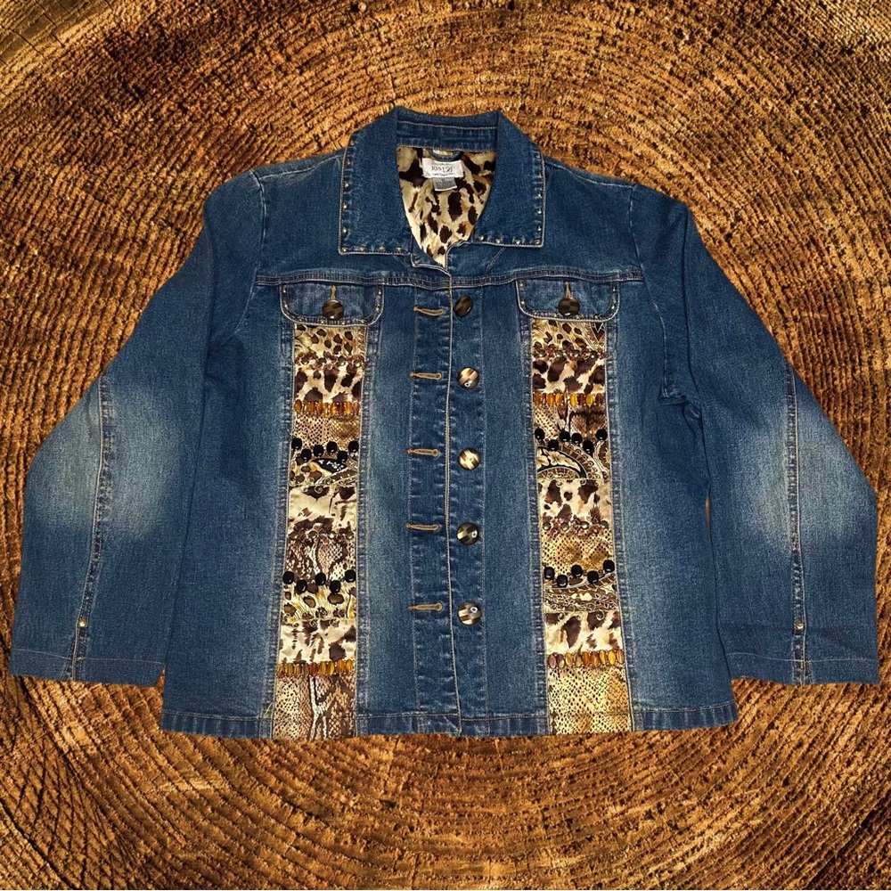 Vintage Denim Jacket with Animal Print